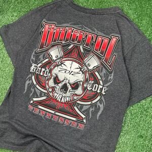 Y2K Graphic Bristol Tennessee Biker Skull Tee Size Medium Skater 2000s JNCO